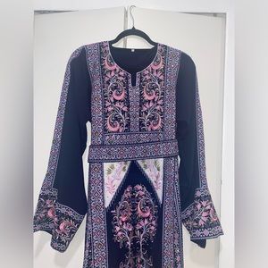 New Palestinian Thobe Navy Blue Size Small Tatreez Abaya With Adjustable Belt